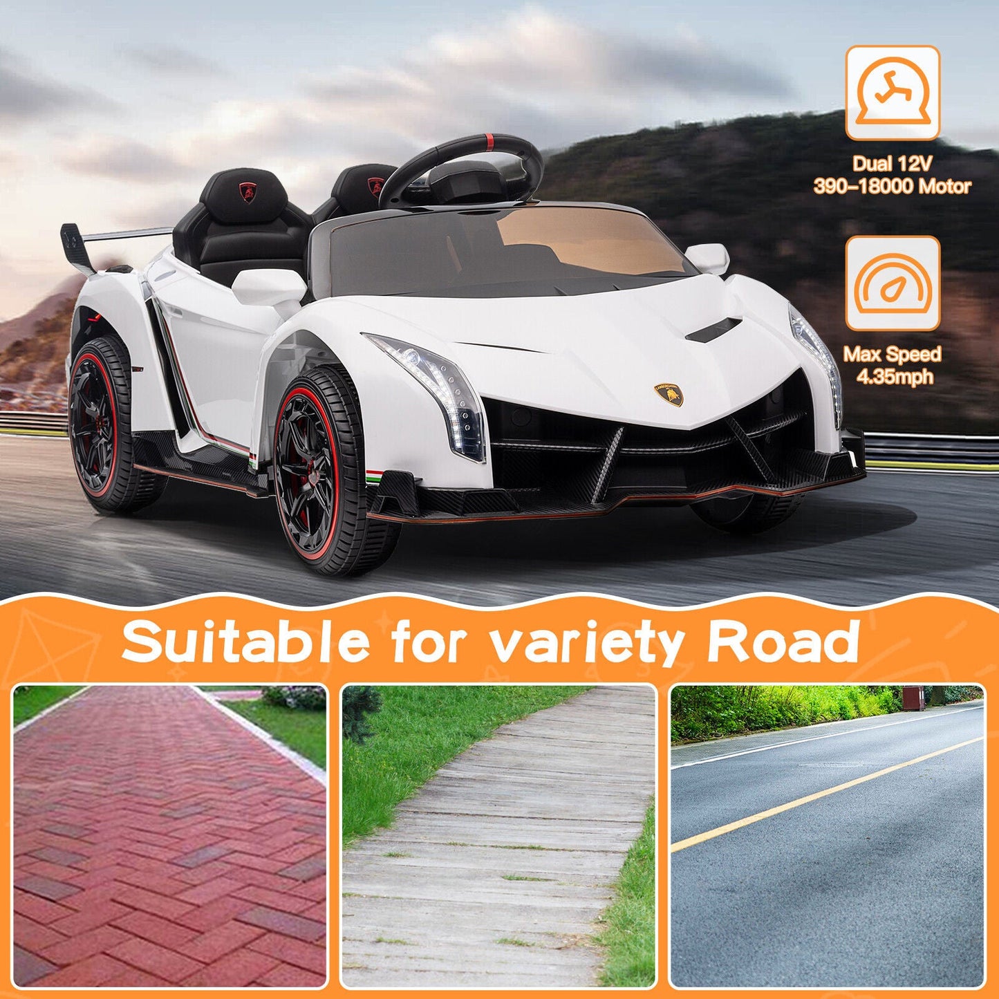 Licensed Lamborghini Electric Car for Kids with Remote Control and 4 Wheels - 12V