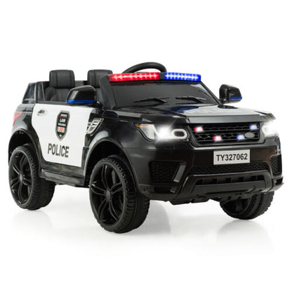 12V Kids Ride On Police Car with RC Control, Light & Siren - Black