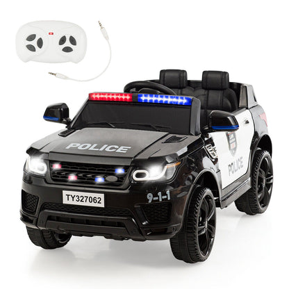 12V Kids Ride On Police Car with RC Control, Light & Siren - Black