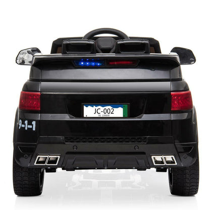 12V Kids Ride On Police SUV Car with Remote Control, LED Lights, and Music - Black