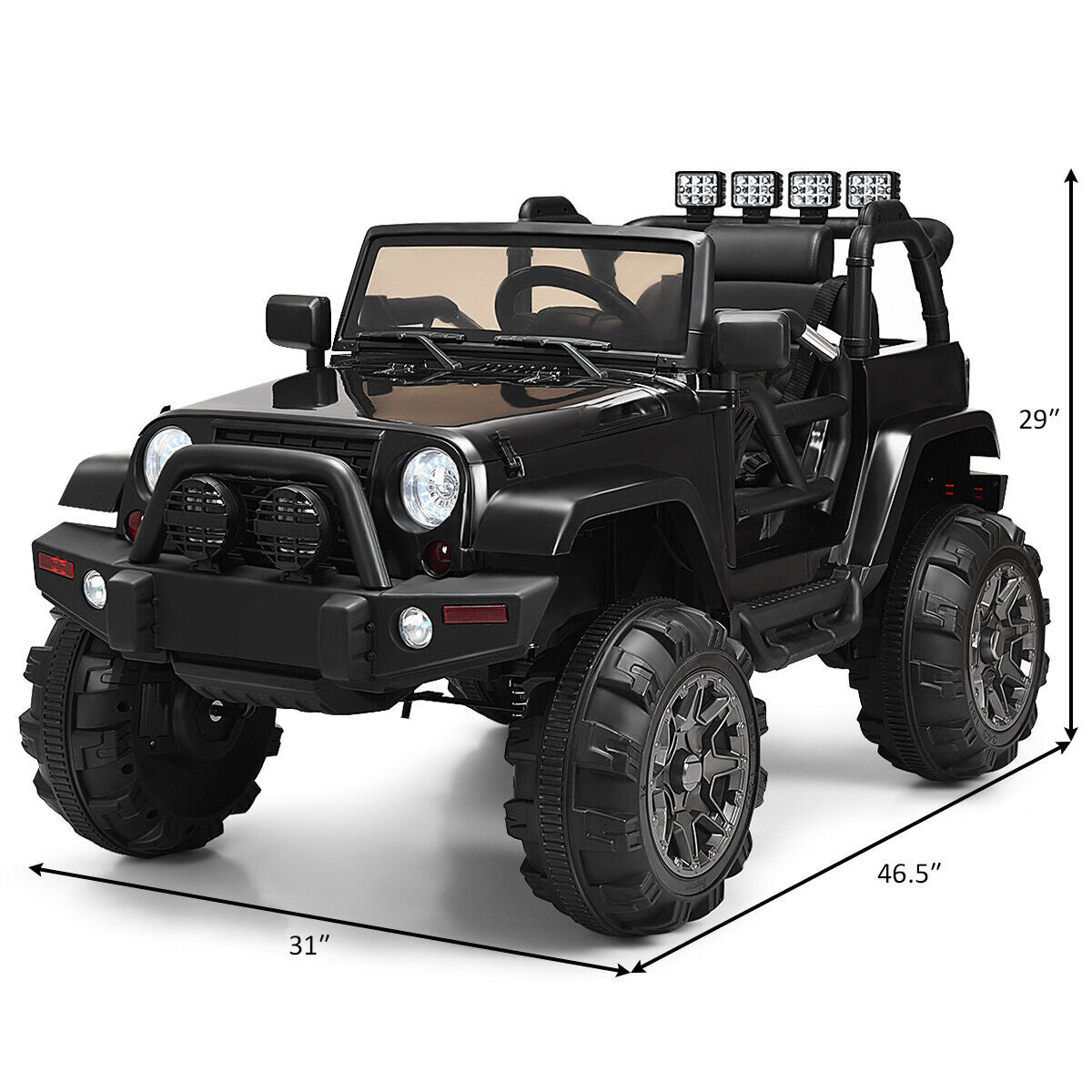 12V Kids Ride On Truck Car with Remote Control, MP3 Music, and LED Lights in Black