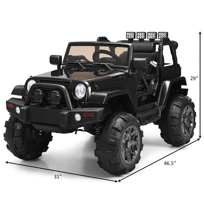 12V Kids Ride On Truck Car with Remote Control, MP3 Music, and LED Lights in Black