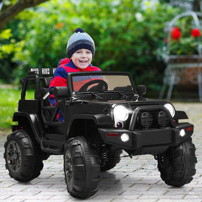 12V Kids Ride On Truck Car with Remote Control, MP3 Music, and LED Lights in Black