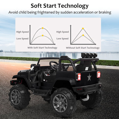 12V Kids Ride On Truck Car with Remote Control, MP3 Music, and LED Lights in Black
