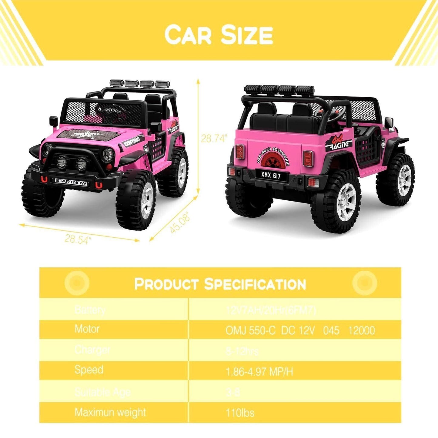 12V Kids Ride On Truck Car with Safety Belt, MP3 and LED Lights - Perfect Xmas Gift for Two!