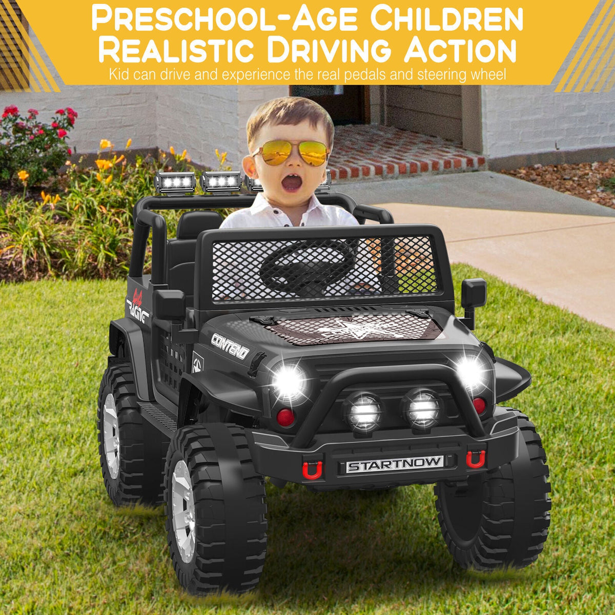 12V Kids Ride On Truck Car with Safety Belt, MP3 and LED Lights - Perfect Xmas Gift for Two!