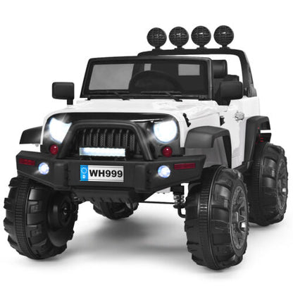 12V Kids Ride On Truck with RC Control, Spring Suspension, Light & Music, and Trunk in White