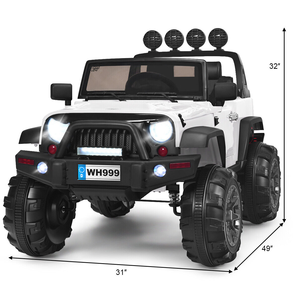 12V Kids Ride On Truck with RC Control, Spring Suspension, Light & Music, and Trunk in White