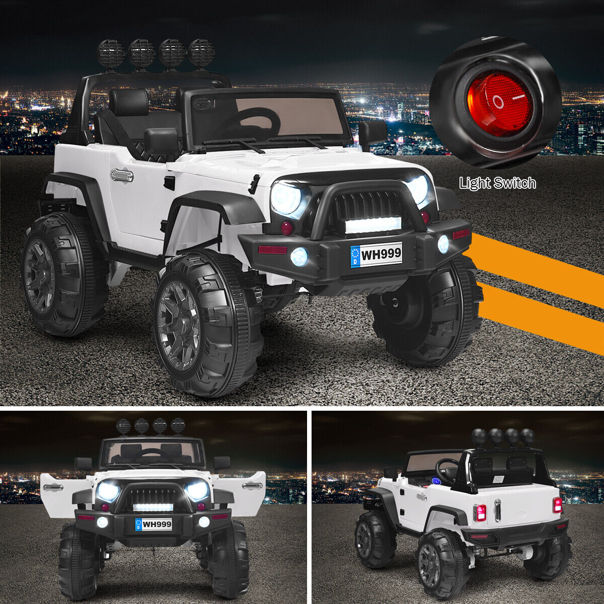 12V Kids Ride On Truck with RC Control, Spring Suspension, Light & Music, and Trunk in White