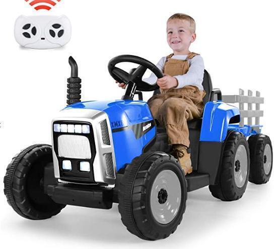 12V Kids Ride-On Truck with Remote Control and Trailer - Battery Powered Toy Tractor