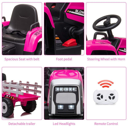 12V Kids Ride-On Truck with Remote Control and Trailer - Battery Powered Toy Tractor