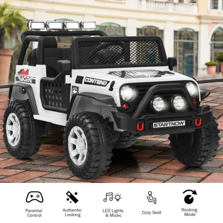 12V Kids Ride On Truck with Remote Control, LED Lights, 3-Speeds, and Music