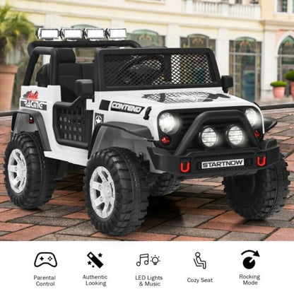 12V Kids Ride On Truck with Remote Control, LED Lights, 3-Speeds, and Music