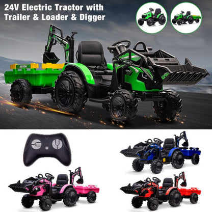 12V Kids Tractor Ride On Toy Car with Trailer, Music, and LED Lights - Perfect Gift for Toddlers