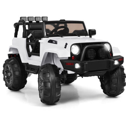 12V Kids Truck Car with Remote Control, MP3 Music, LED Lights - White