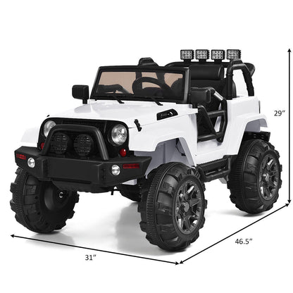 12V Kids Truck Car with Remote Control, MP3 Music, LED Lights - White