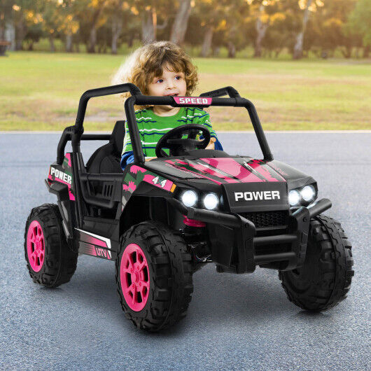 12V Kids UTV Ride on Car with Remote Control, Music, and LED Lights in Pink