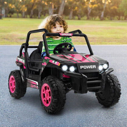 12V Kids UTV Ride on Car with Remote Control, Music, and LED Lights in Pink