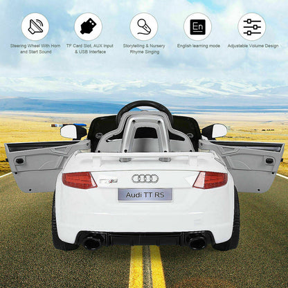 12V Licensed Audi TT RS Electric Ride On Car with Remote Control for Kids - White