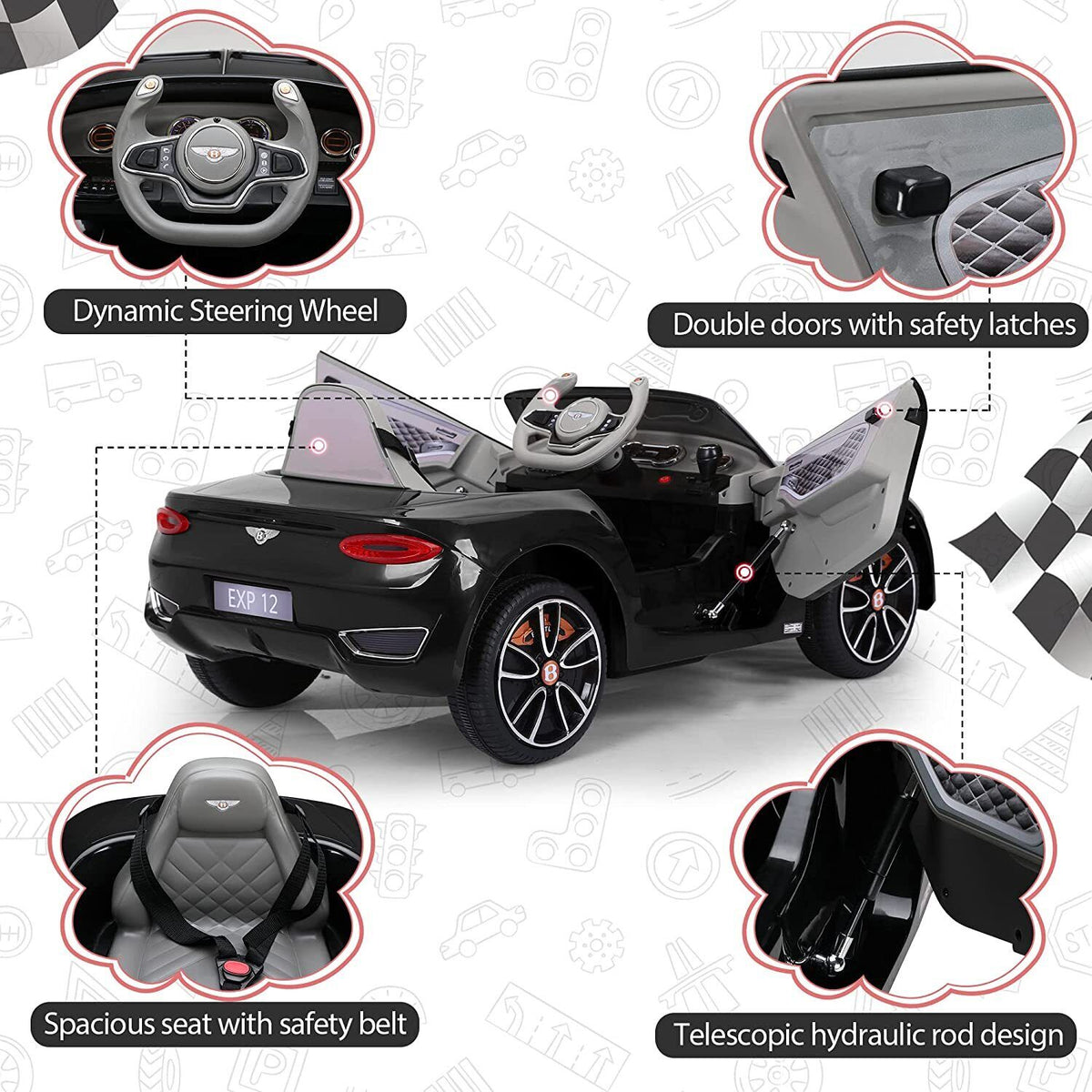 12V Licensed Bentley Electric Kids Ride On Car with Remote Control - Suitable for Ages 3-8 Years