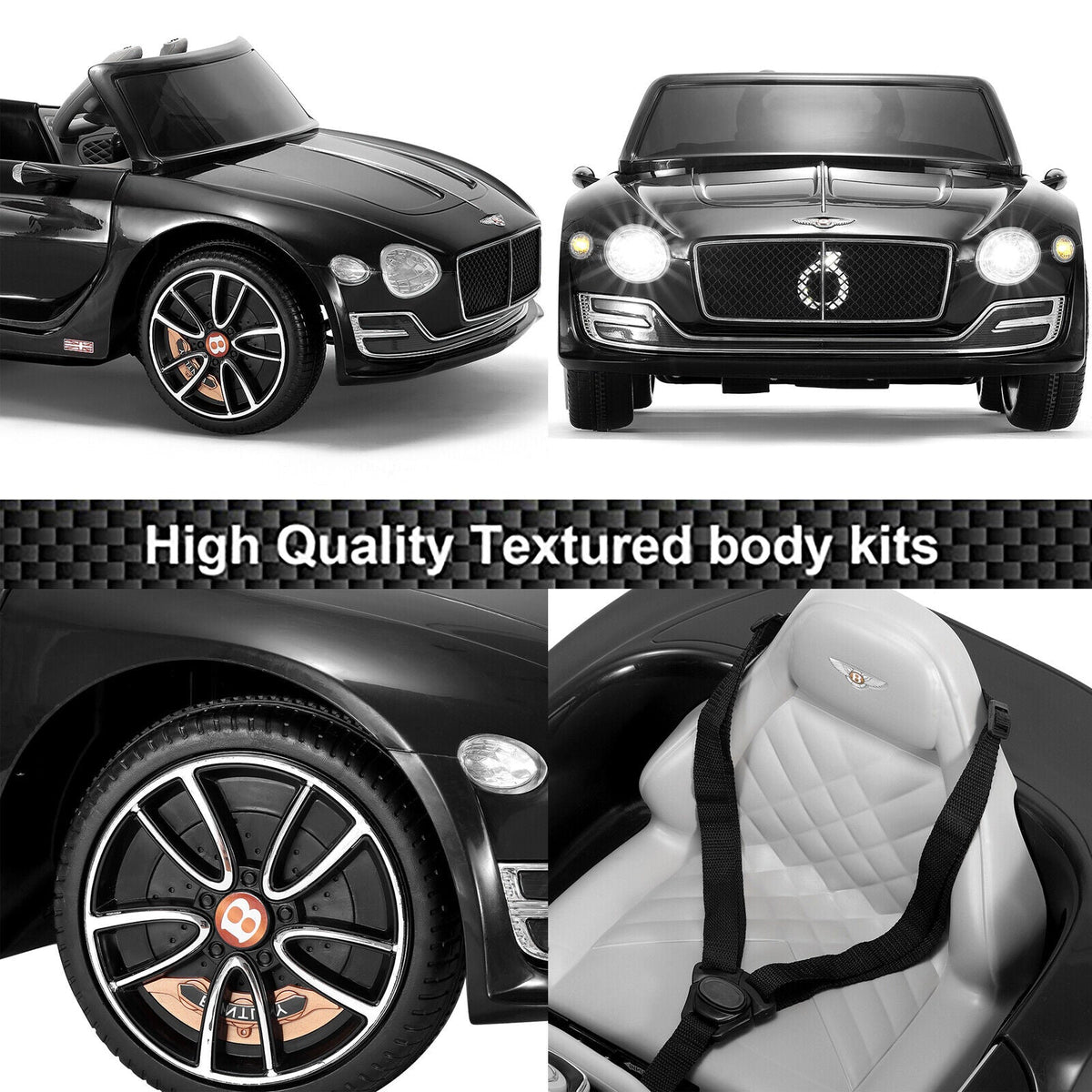 Premium Bentley Style Kids Electric Ride On Car with LED Lights and Remote Control - Black