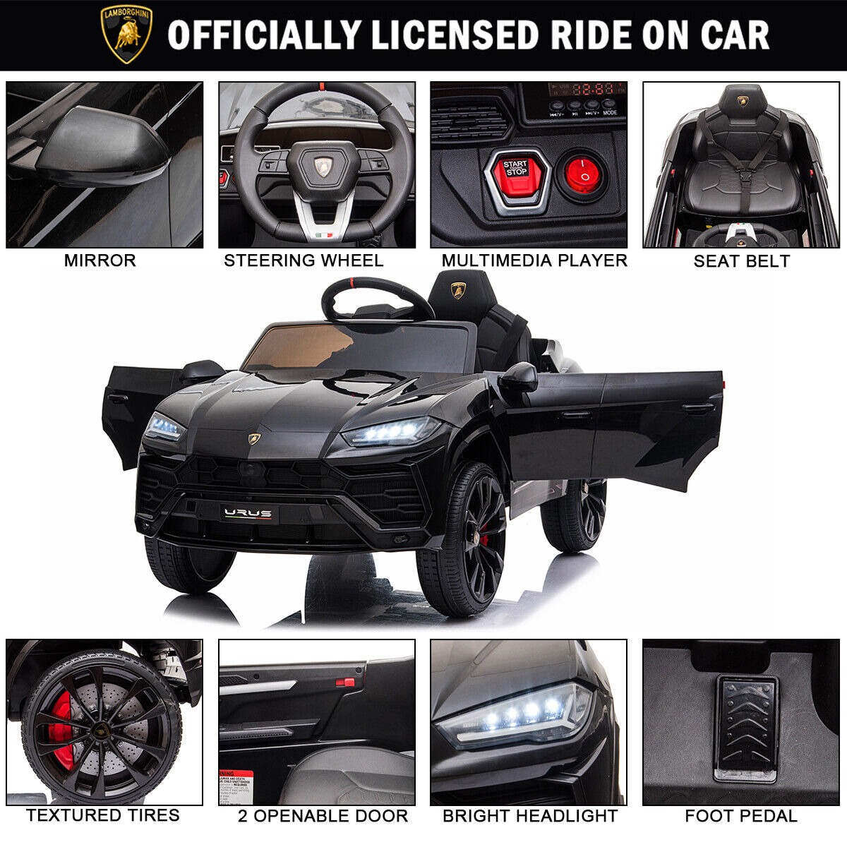 12V Licensed Lamborghini Ride On Car - Battery Powered Sports Car Toy for Kids