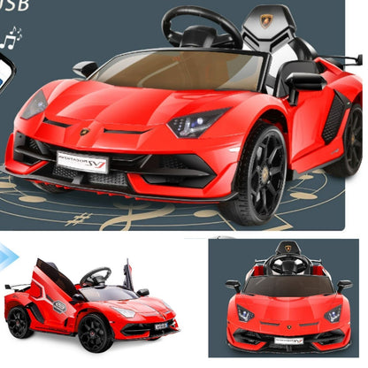 Licensed Lamborghini Electric Ride On Car with 3 Speeds, Headlights, and Hydraulic Doors - 12V