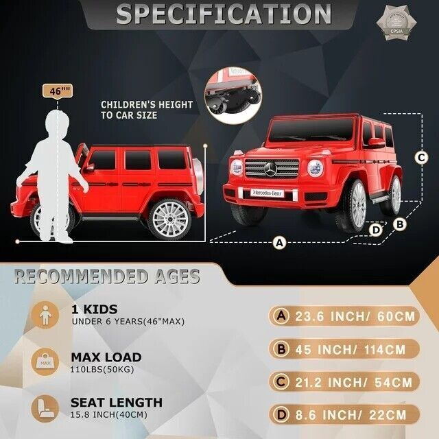 Licensed Mercedes Benz G500 4WD Electric Ride-On Car for Kids with Parental Remote Control