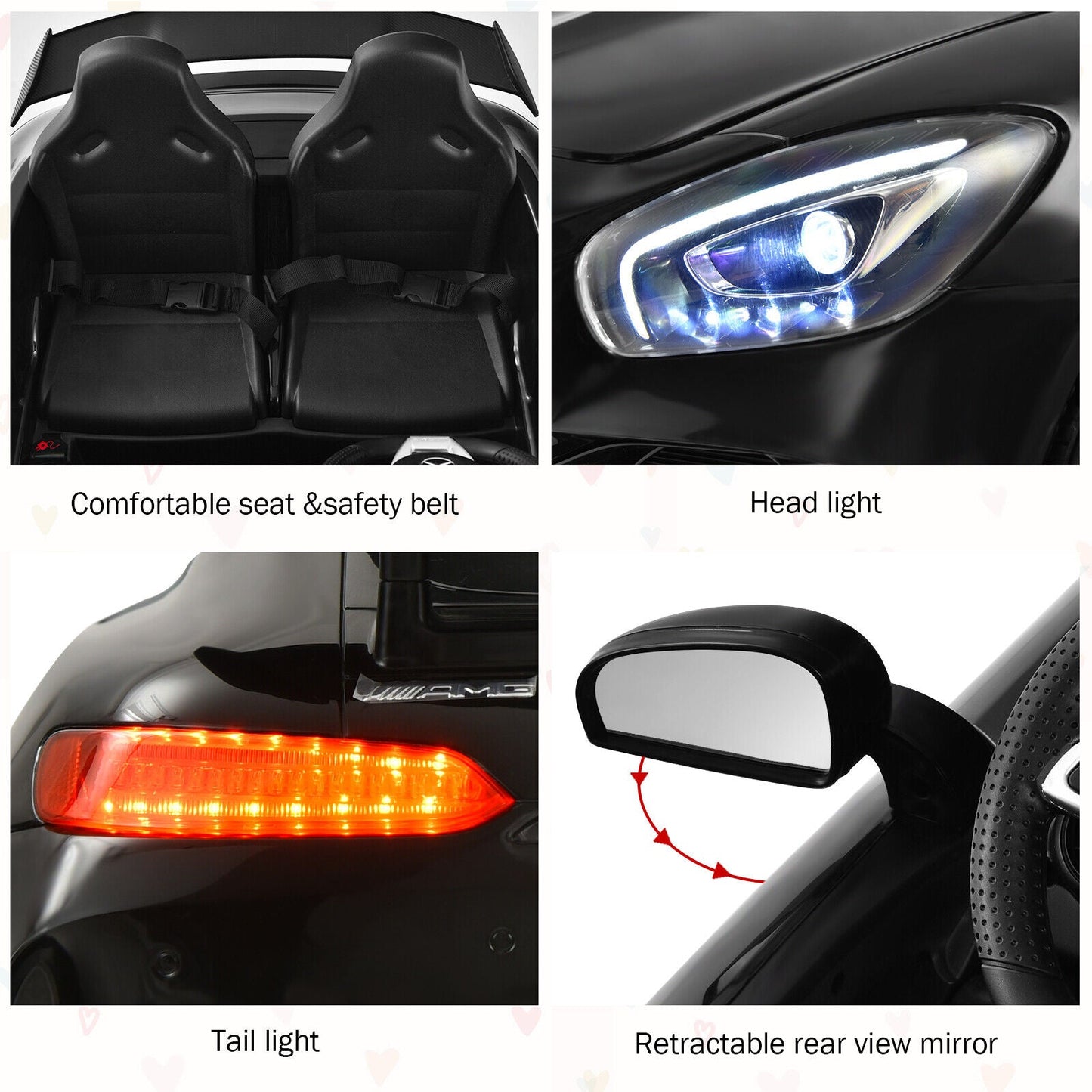 12V Mercedes Benz AMG GTR Kids Ride On Car with Remote Control and LED Lights in Black
