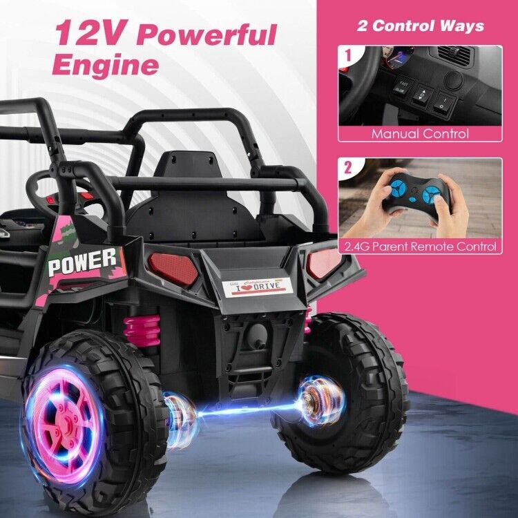 12V Off-Road Truck Ride-On Toy for Kids with Remote Control, LED Lights, and Music