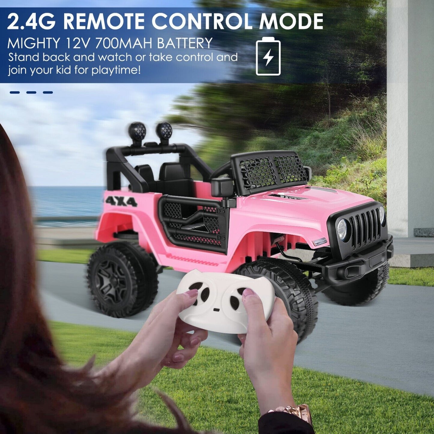 12V Pink Electric Ride-On Car for Kids with Remote Control - Battery Powered Toy Vehicle