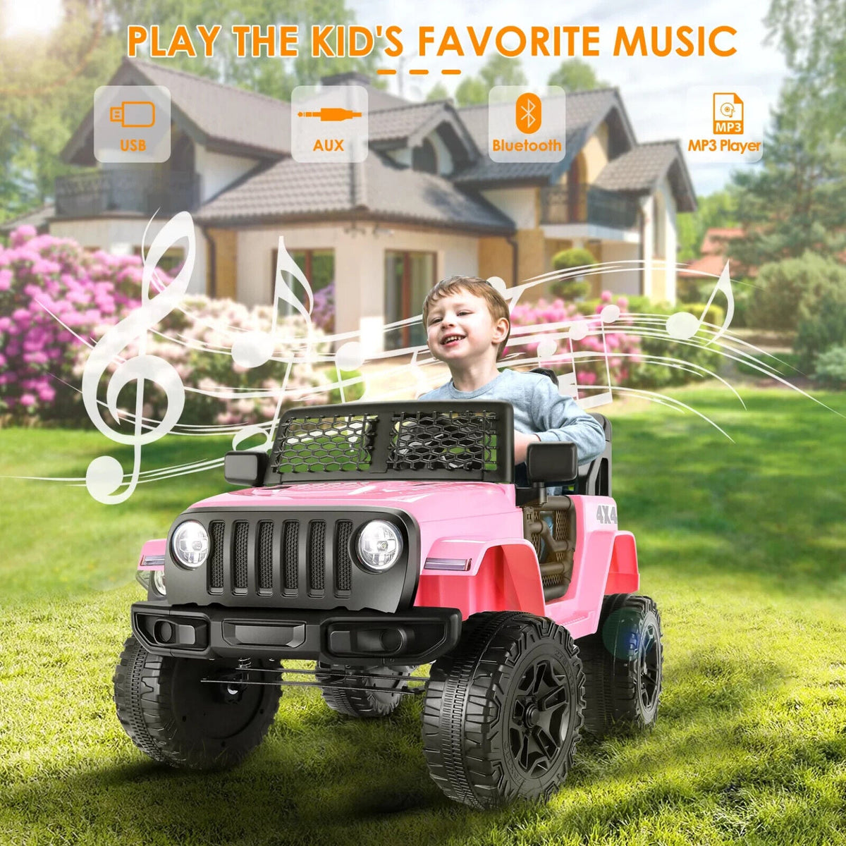 12V Pink Kids Electric Ride-On Car with Remote Control and MP3 Player