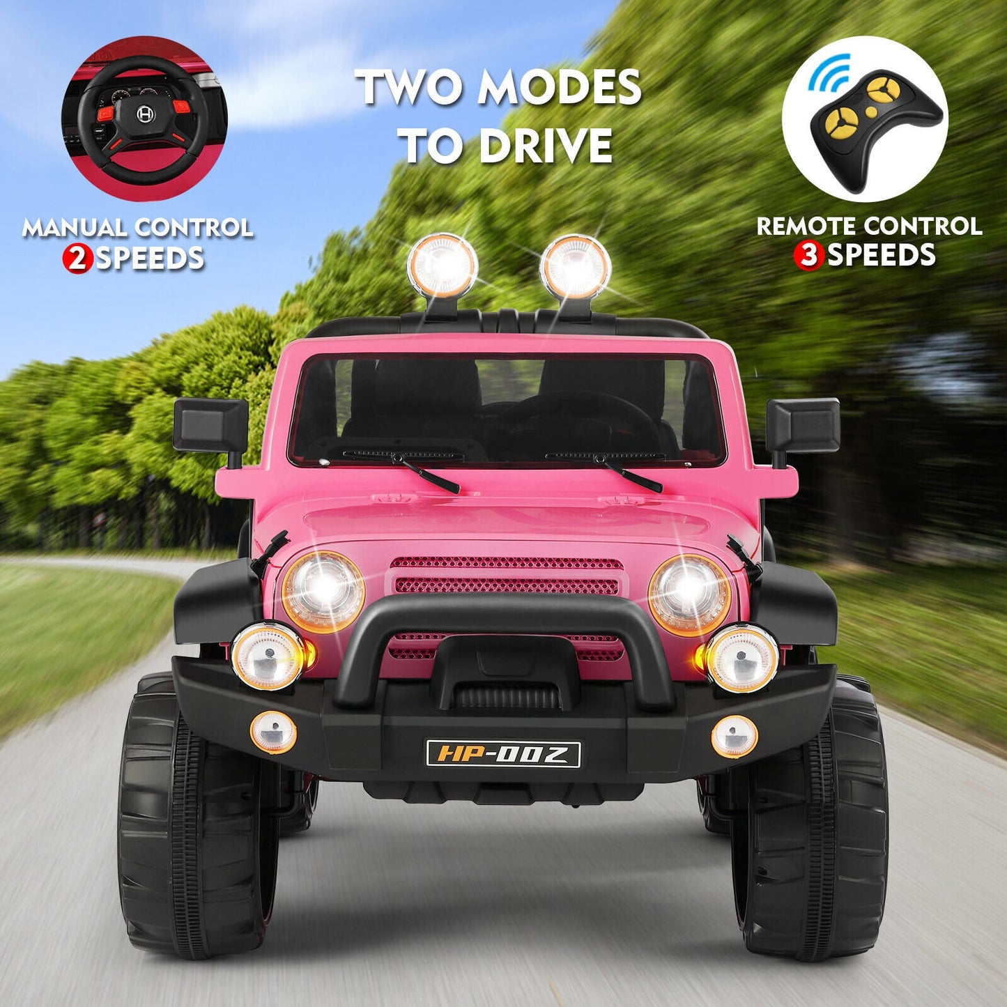 12V Pink Kids Ride on Truck with MP3, LED Light, RC, and Cover - Black