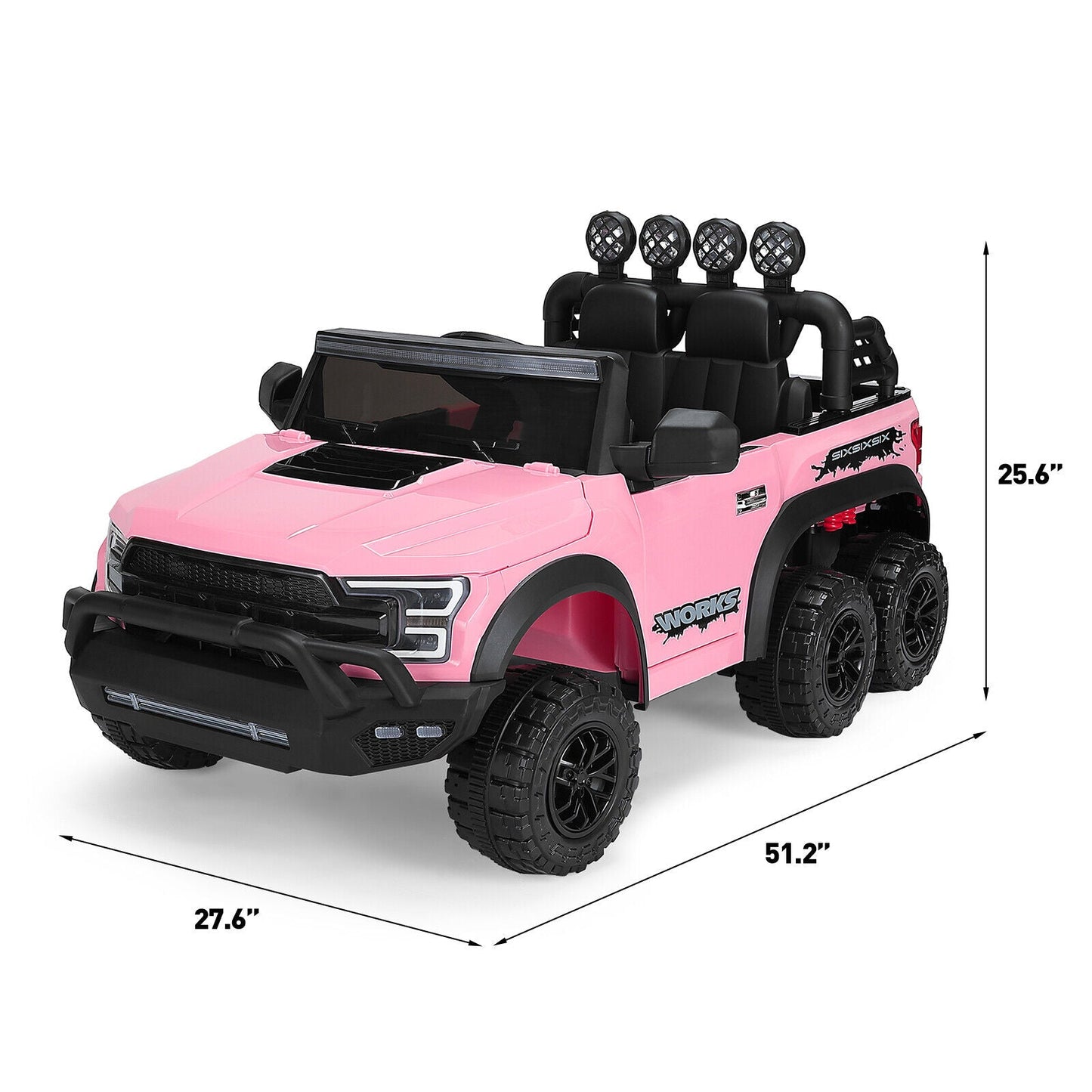 12V Pink Kids Ride On Truck with RC, LED, MP3, and 6 Wheels