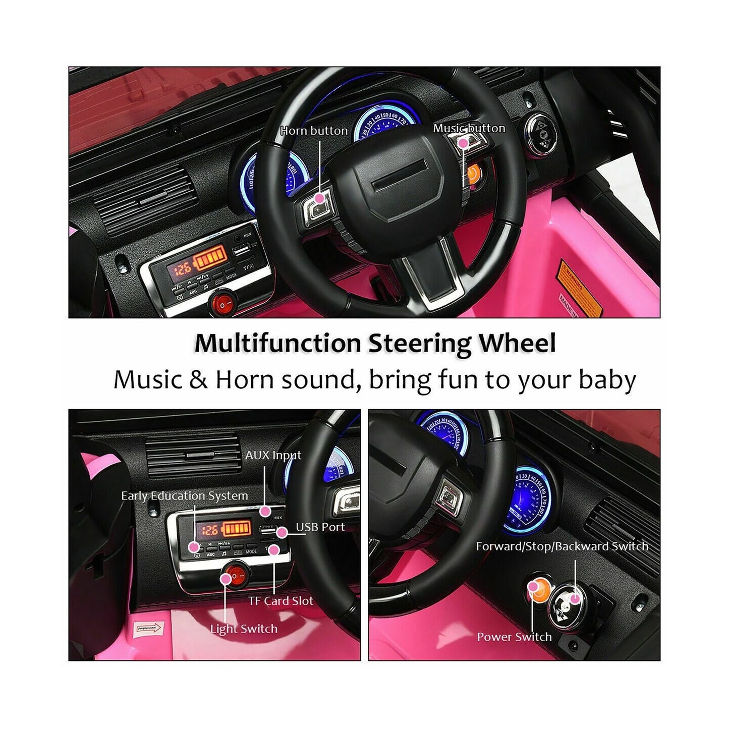 12V Pink Ride On Truck with Remote Control, MP3 Music, and LED Lights for Kids
