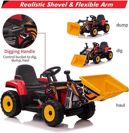 12V RC Excavator Ride-On Tractor with Music, Headlights, and Horn for Kids