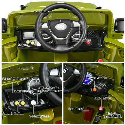 12V RC Remote Control Green Truck Car for Kids - Electric Ride On Toy