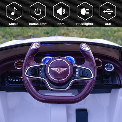12V Remote Control Bentley Style Electric Ride-On Car with LED Lights for Kids