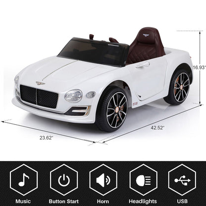 12V Bentley Style Kids Ride On Electric Toy Car with Remote Control and LED Lights