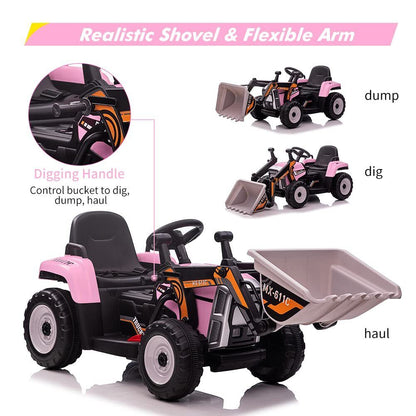 12V Remote Control Excavator Ride-On Car for Kids with EVA Tires - Pink