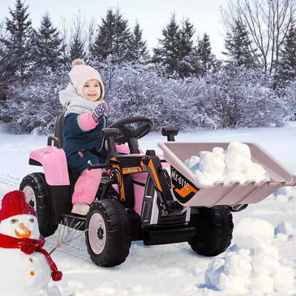 12V Remote Control Excavator Ride-On Car for Kids with EVA Tires - Pink