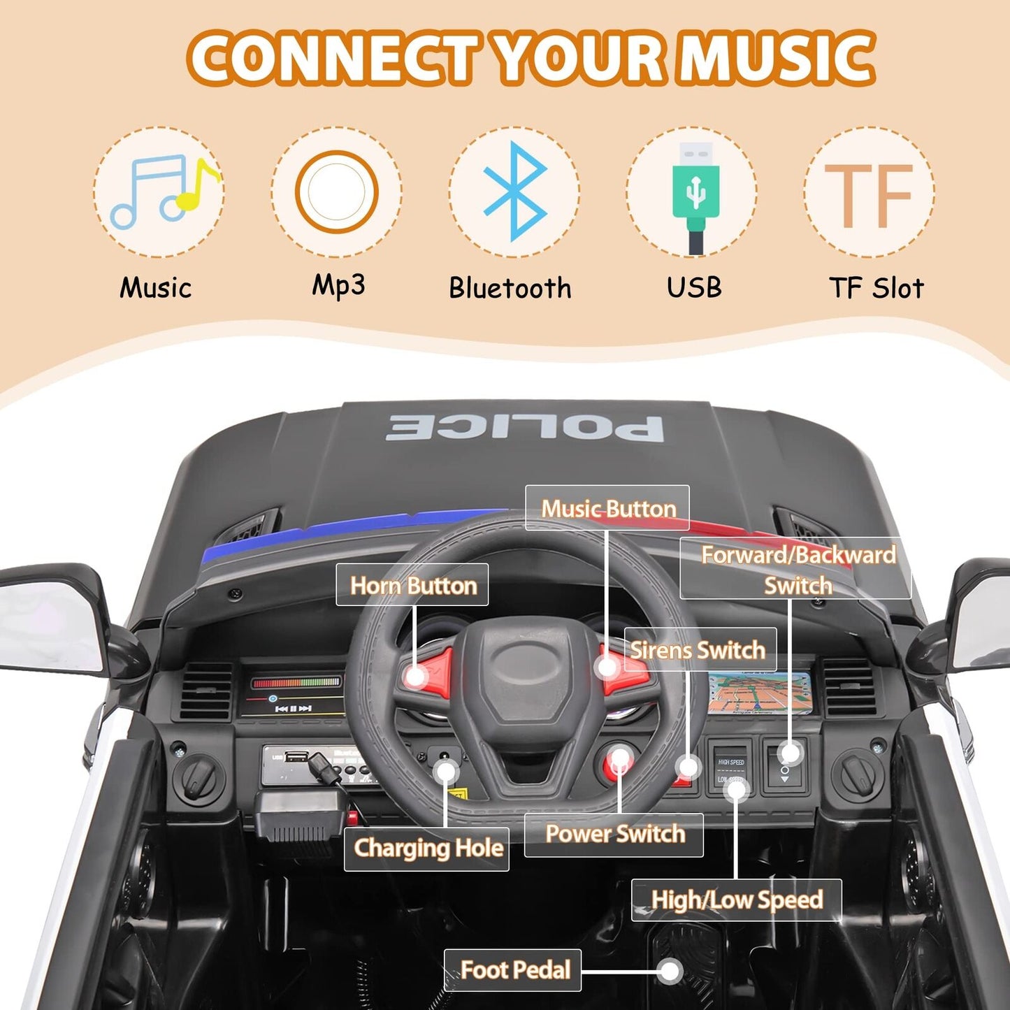 12V Remote Control Police Ride On Car for Kids Ages 3-5 Years - Perfect for Toddler Boys