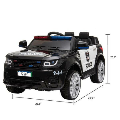 12V Remote Control Police SUV Ride-On Car with LED Lights, Music, and Horn for Kids
