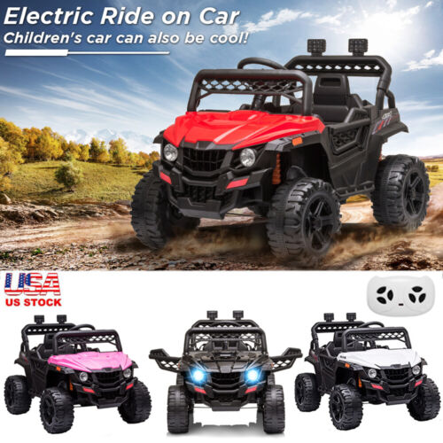 12V Ride On Car Truck Toy with LED Lights, Music, and Seat Belt - Perfect Xmas Gift for Kids with Remote Control