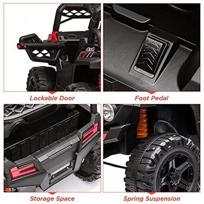 12V Ride On Car Truck Toy with LED Lights, Music, and Seat Belt - Perfect Xmas Gift for Kids with Remote Control