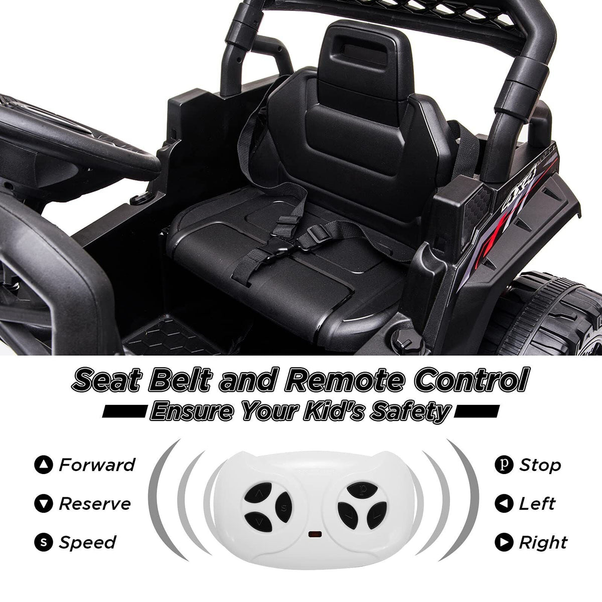 12V Ride On Car Truck Toy with LED Lights, Music, and Seat Belt - Perfect Xmas Gift for Kids with Remote Control