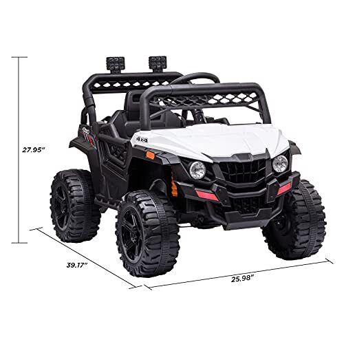 12V Ride On Car Truck Toy with LED Lights, Music, and Seat Belt - Perfect Xmas Gift for Kids with Remote Control