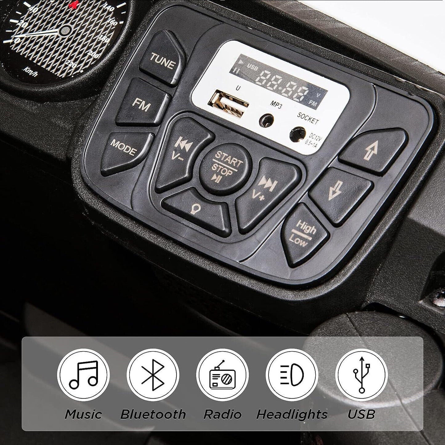 12V Ride-On Car Truck Toy with Remote Control, LED Lights, USB & AUX Ports, and Music Player