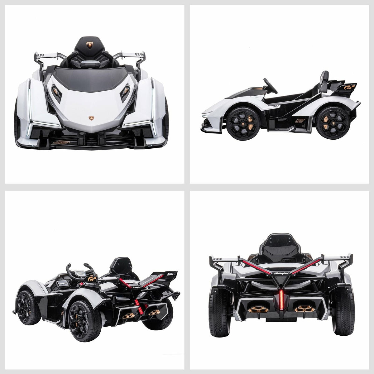 12V White Lamborghini GT Kids Ride-On Sports Car with Remote Control