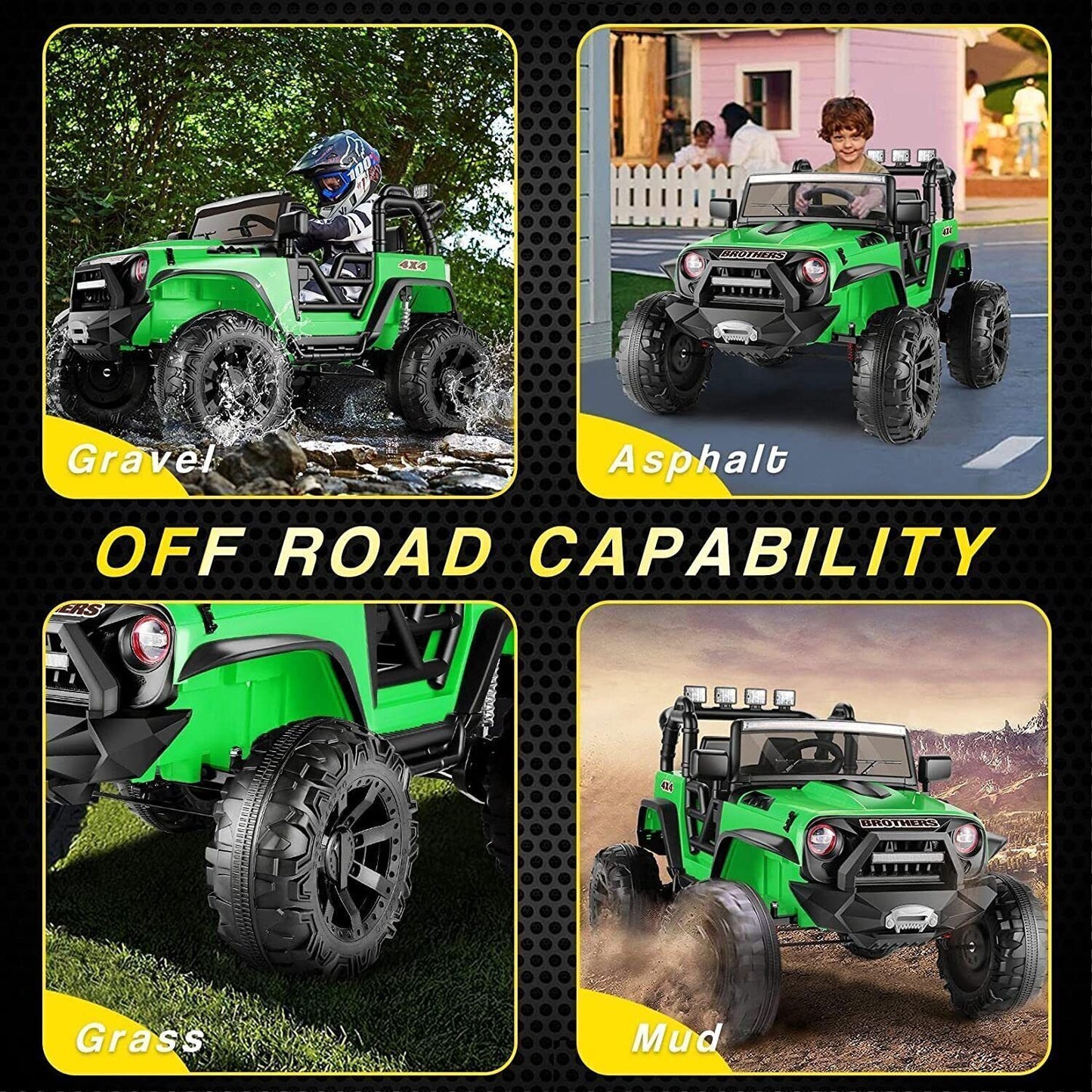 Electric Ride-On Jeep for Kids with Remote Control, 3 Speeds, and LED Lights - 24V/12V